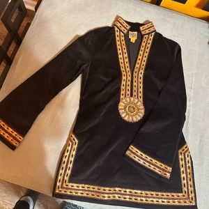 Tory Burch Brown Velvet Beaded Tunic (Size 4)